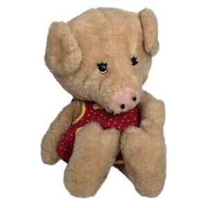 Vintage Princess Soft Toys Cute Pig Eye Lashes Tan Plush Stuffed Animal Stuffie